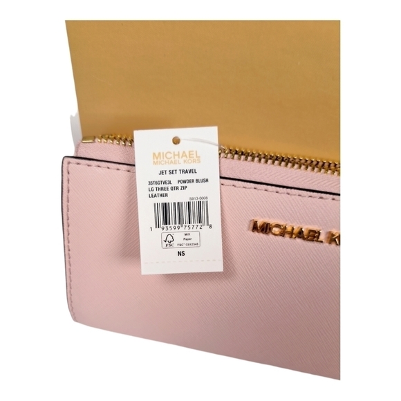 Michael Kors Jet Set Wallet Travel Large Three Qtr Zip Leather Powder Blush nwt - Picture 2 of 7